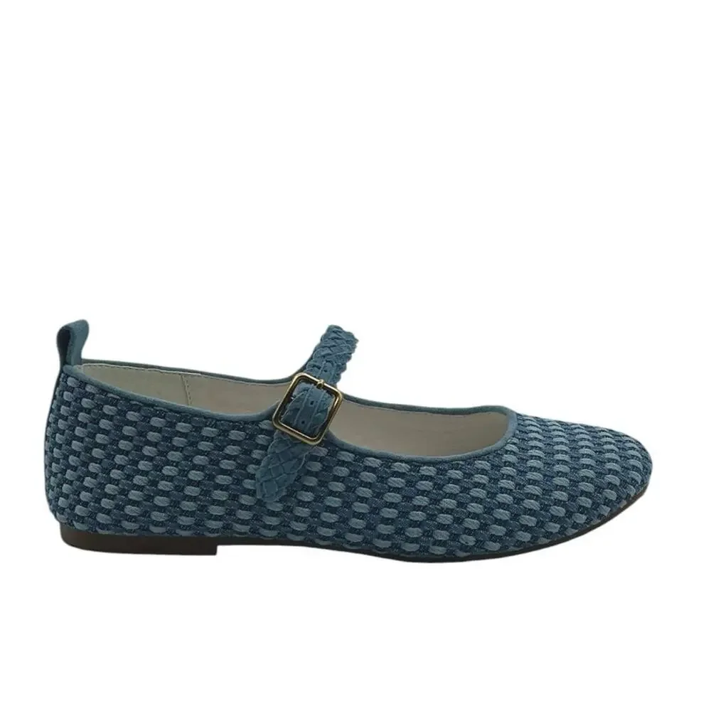 Charlotte Stone Raleigh Woven Mary Jane Ballet Flats Denim Blue Size 9